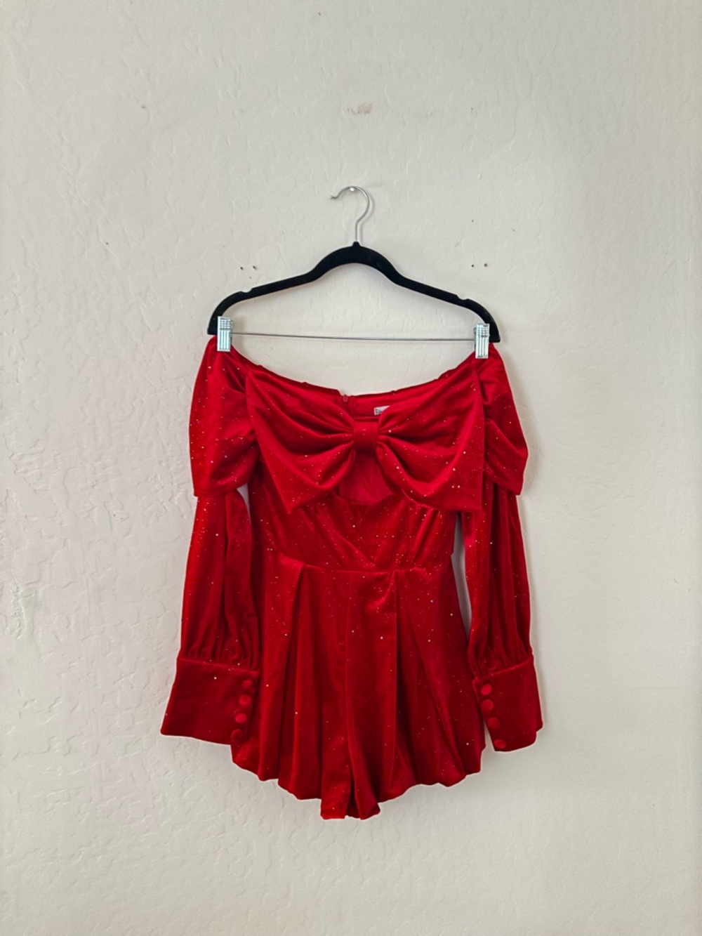 Laladudu Red Velvet Star Sparkle Romper Dress S Holiday Bow